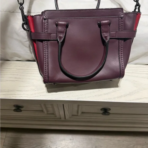 Coach Plum Leather Satchel with Mixed Metal Studs - Picture 6 of 8